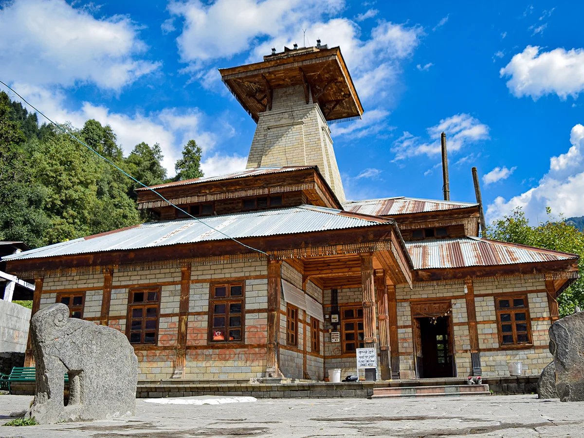 Manu Temple in Old Manali surrounded by Himalayan scenery