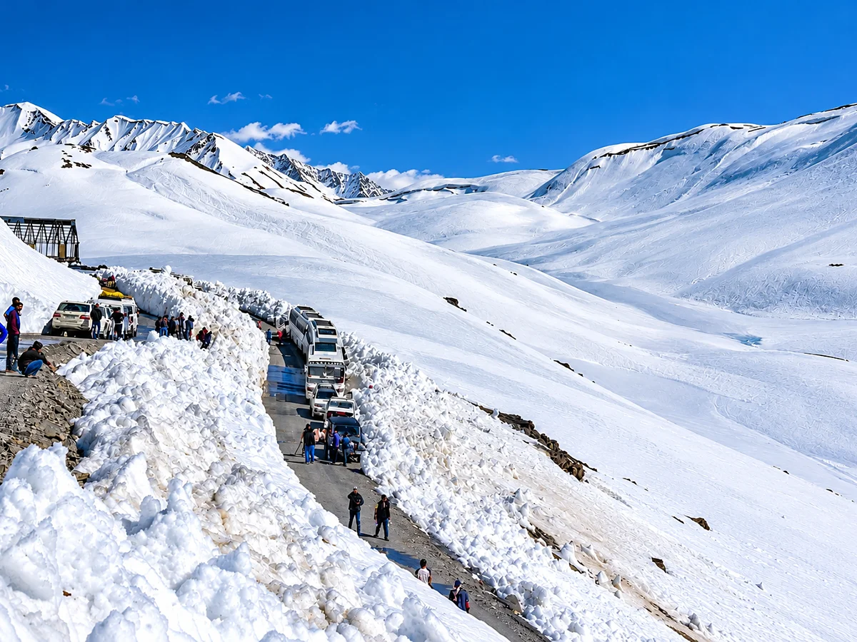 Snow covered Rohtang Pass near Manali